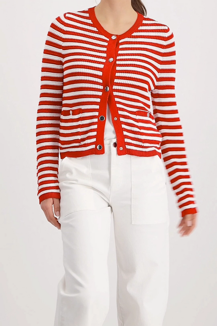 Monari Cardigan With Stripes in Chilli Pepper Striped 410216 - Pre-Order July Delivery