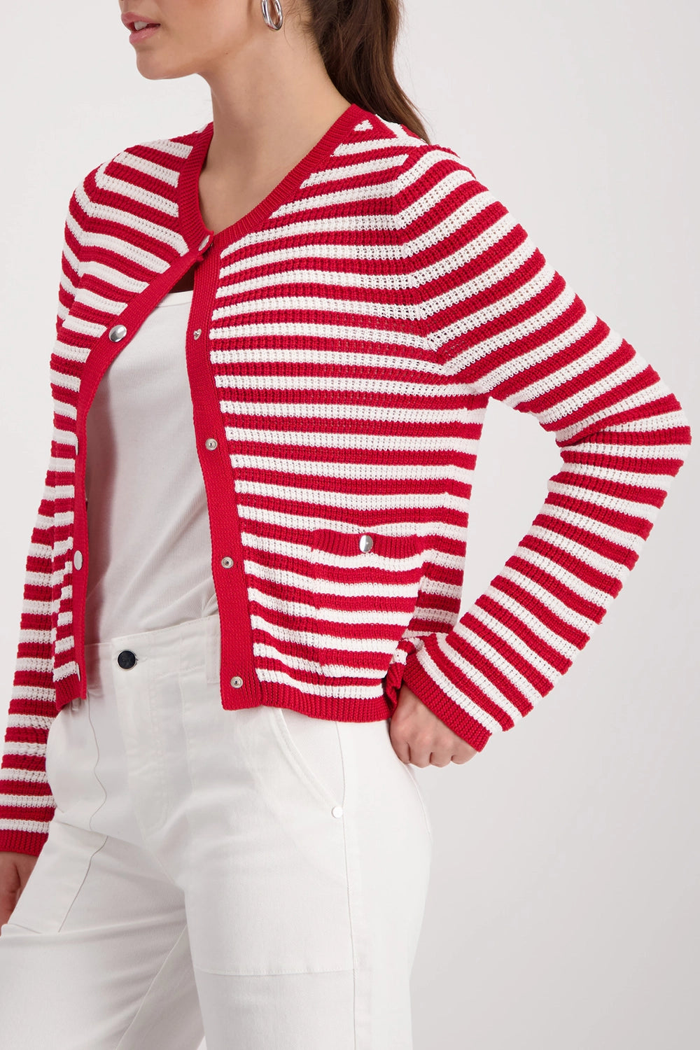 Monari Cardigan With Stripes in Chilli Pepper Striped 410216 - Pre-Order July Delivery
