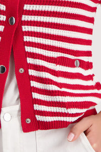 Monari Cardigan With Stripes in Chilli Pepper Striped 410216 - Pre-Order July Delivery