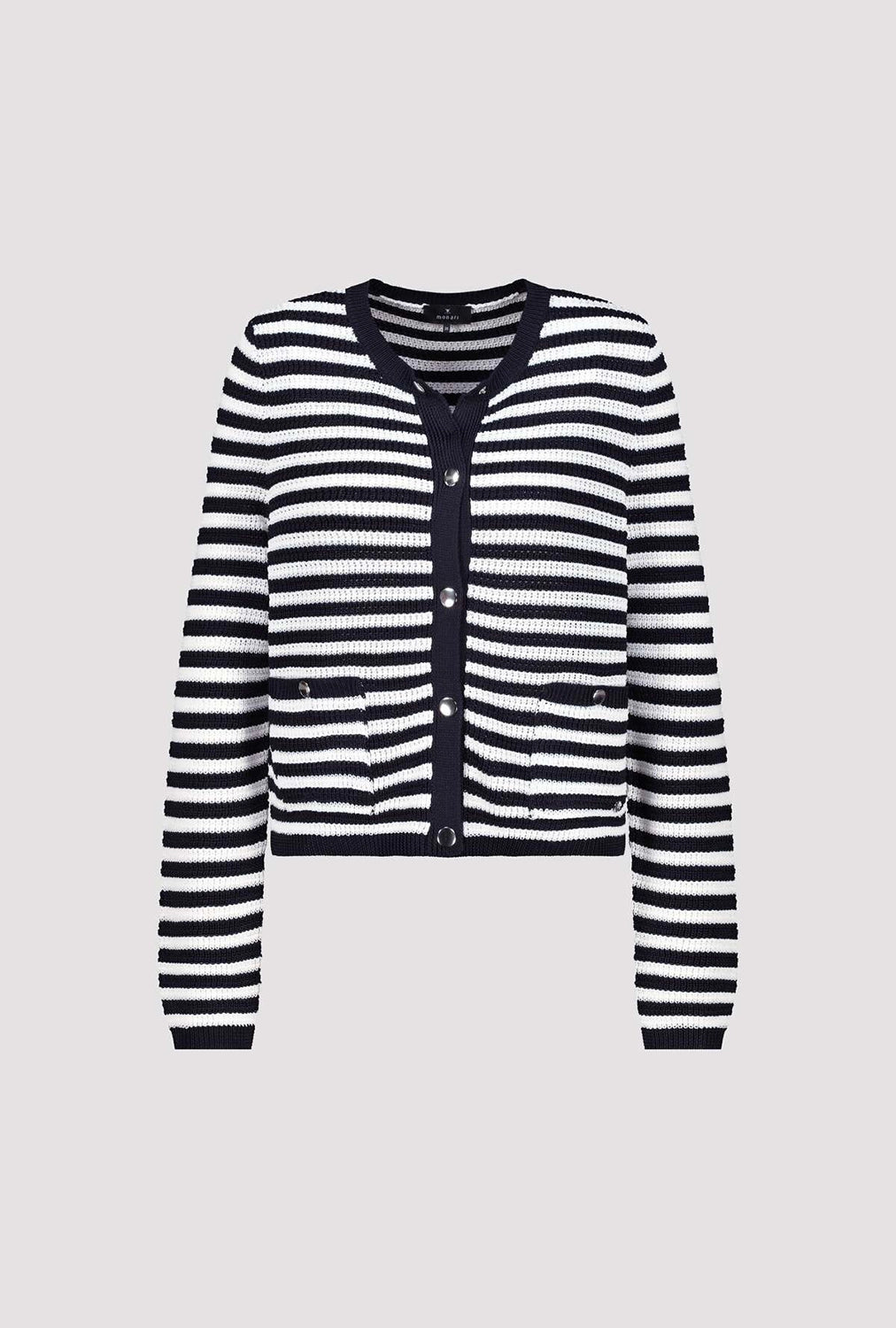 Monari Cardigan With Stripes in Marine Striped 410216 - Pre-Order July Delivery