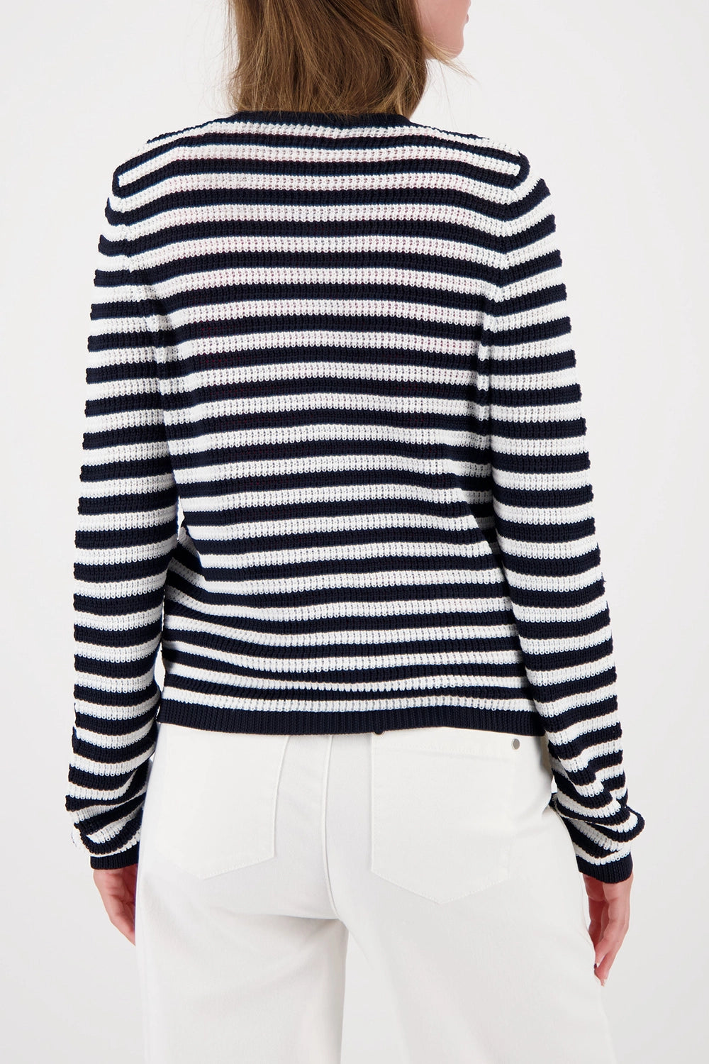 Monari Cardigan With Stripes in Marine Striped 410216 - Pre-Order July Delivery