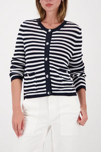 Monari Cardigan With Stripes in Marine Striped 410216 - Pre-Order July Delivery