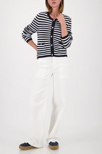 Monari Cardigan With Stripes in Marine Striped 410216 - Pre-Order July Delivery