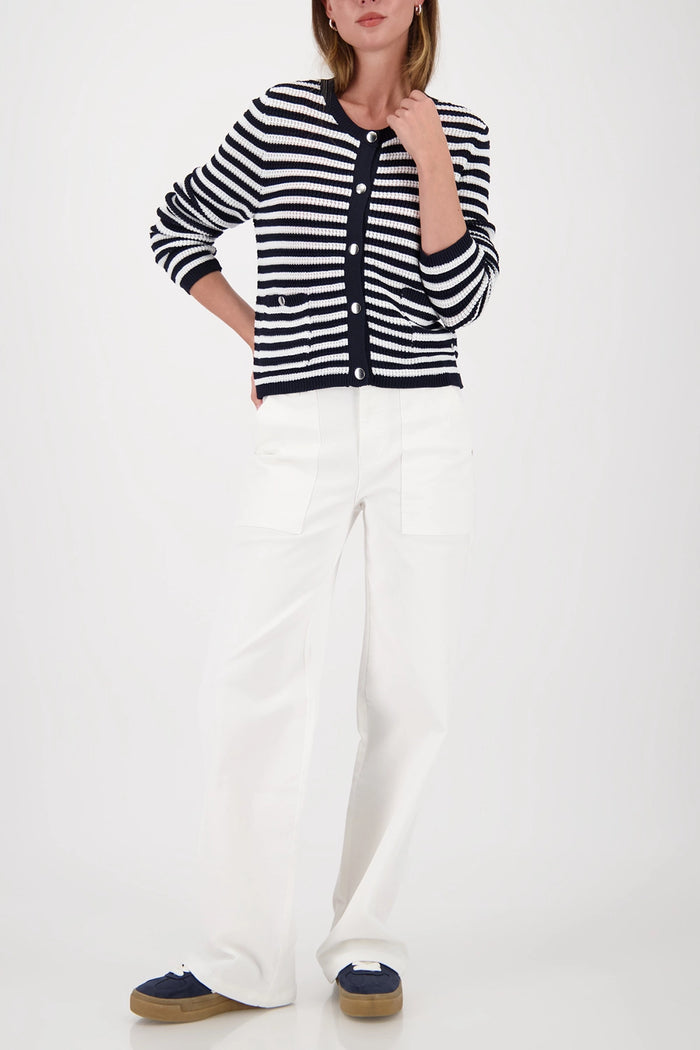 Monari Cardigan With Stripes in Marine Striped 410216 - Pre-Order July Delivery