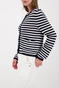 Monari Cardigan With Stripes in Marine Striped 410216 - Pre-Order July Delivery