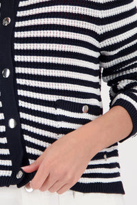 Monari Cardigan With Stripes in Marine Striped 410216 - Pre-Order July Delivery