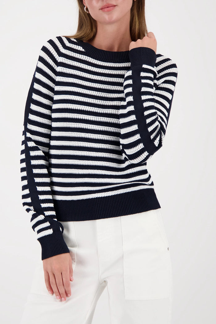 Monari Striped Jumper in Marine Striped 410217 - Pre-Order July Delivery