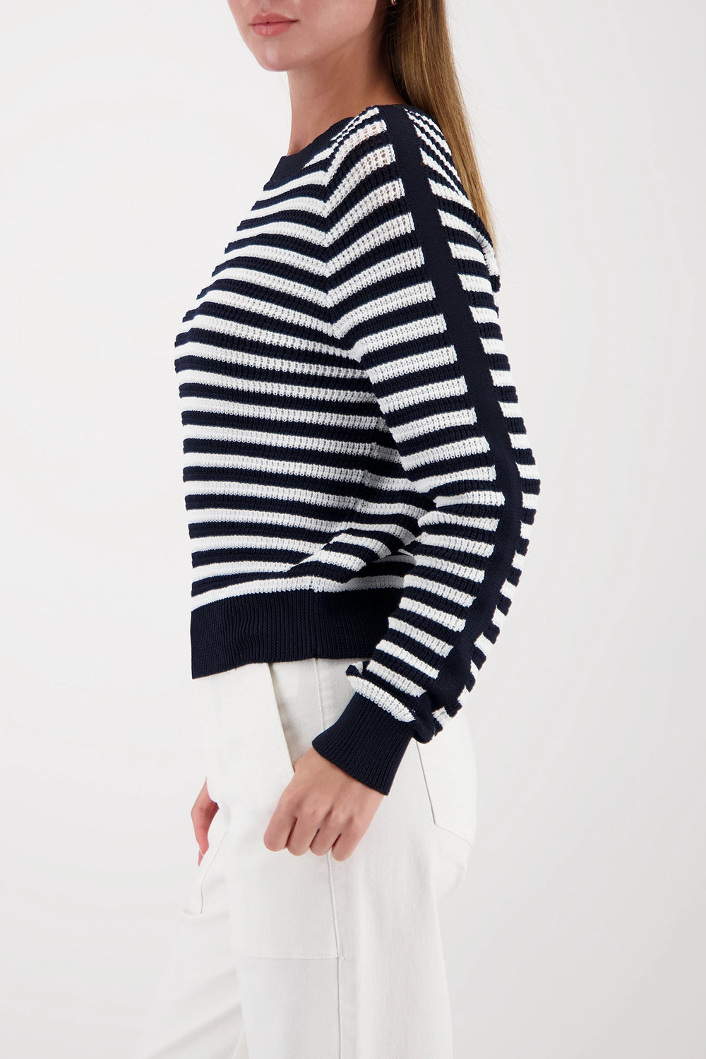 Monari Striped Jumper in Marine Striped 410217 - Pre-Order July Delivery