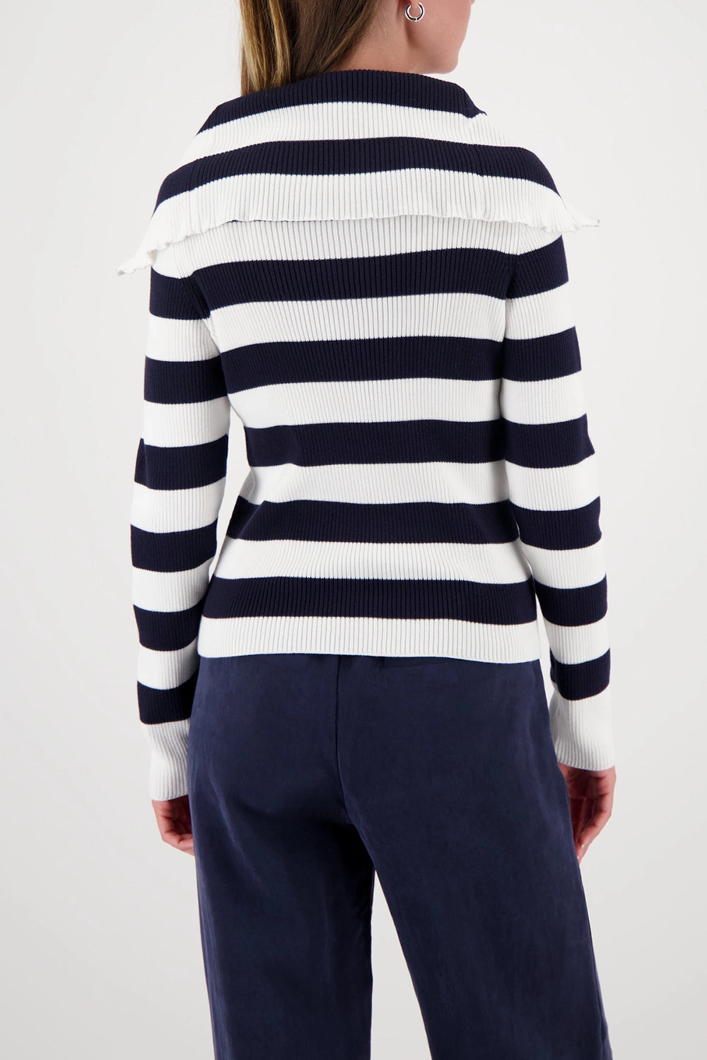 Monari Troyer Cardigan in Marine Striped 410219 - Pre-Order July Delivery