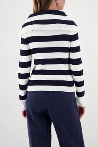 Monari Troyer Cardigan in Marine Striped 410219 - Pre-Order July Delivery