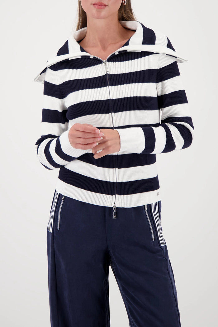 Monari Troyer Cardigan in Marine Striped 410219 - Pre-Order July Delivery