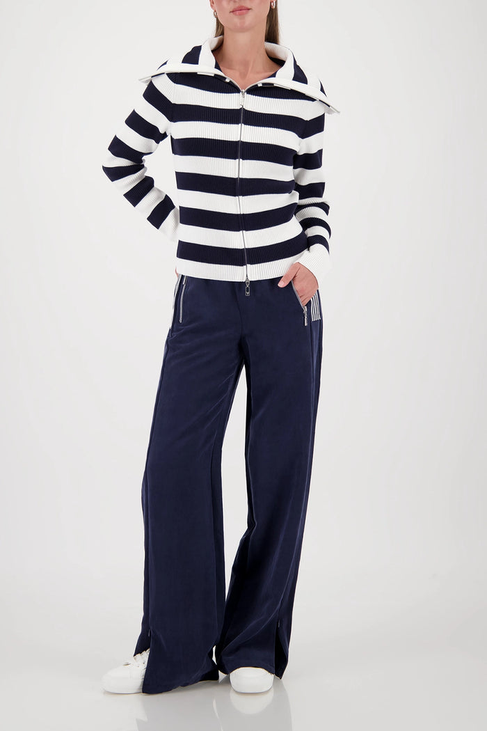 Monari Troyer Cardigan in Marine Striped 410219 - Pre-Order July Delivery