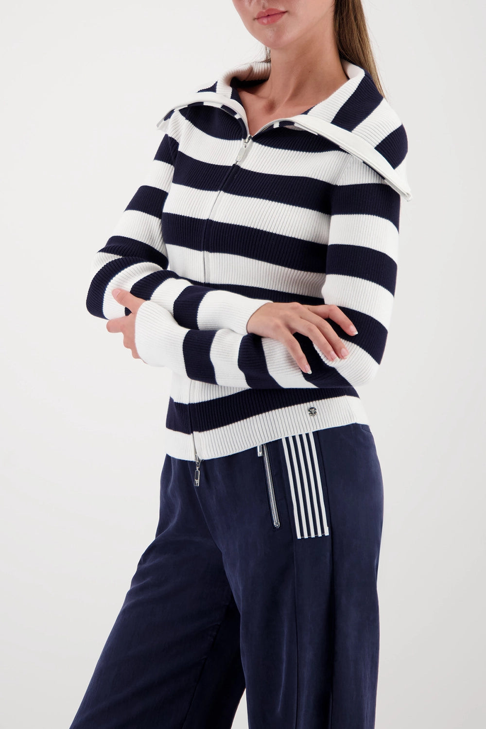 Monari Troyer Cardigan in Marine Striped 410219 - Pre-Order July Delivery