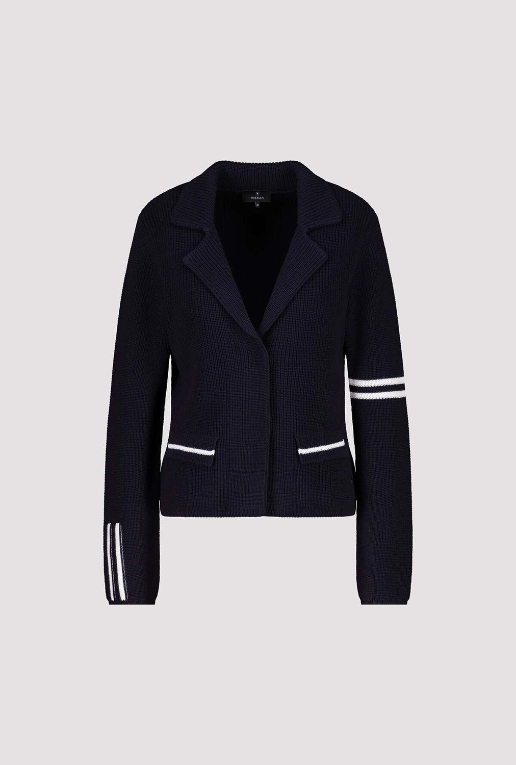 Monari Knitted Blazer With Stripe Details in Marine 410235 - Pre-Order July Delivery