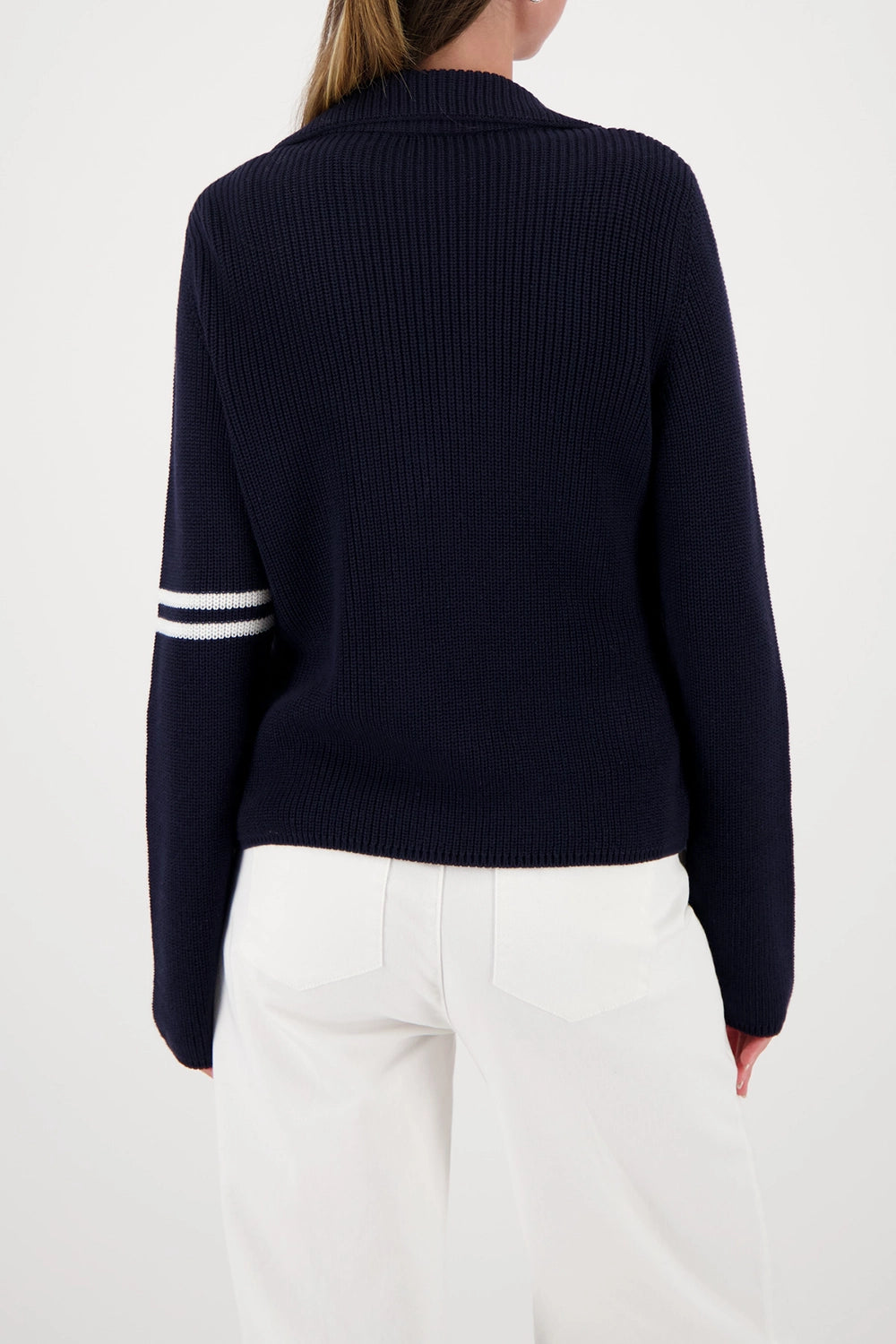 Monari Knitted Blazer With Stripe Details in Marine 410235 - Pre-Order July Delivery