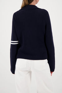 Monari Knitted Blazer With Stripe Details in Marine 410235 - Pre-Order July Delivery