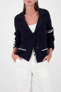 Monari Knitted Blazer With Stripe Details in Marine 410235 - Pre-Order July Delivery