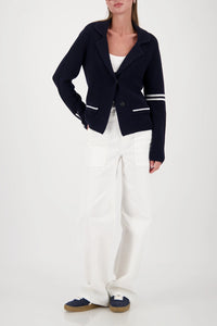 Monari Knitted Blazer With Stripe Details in Marine 410235 - Pre-Order July Delivery