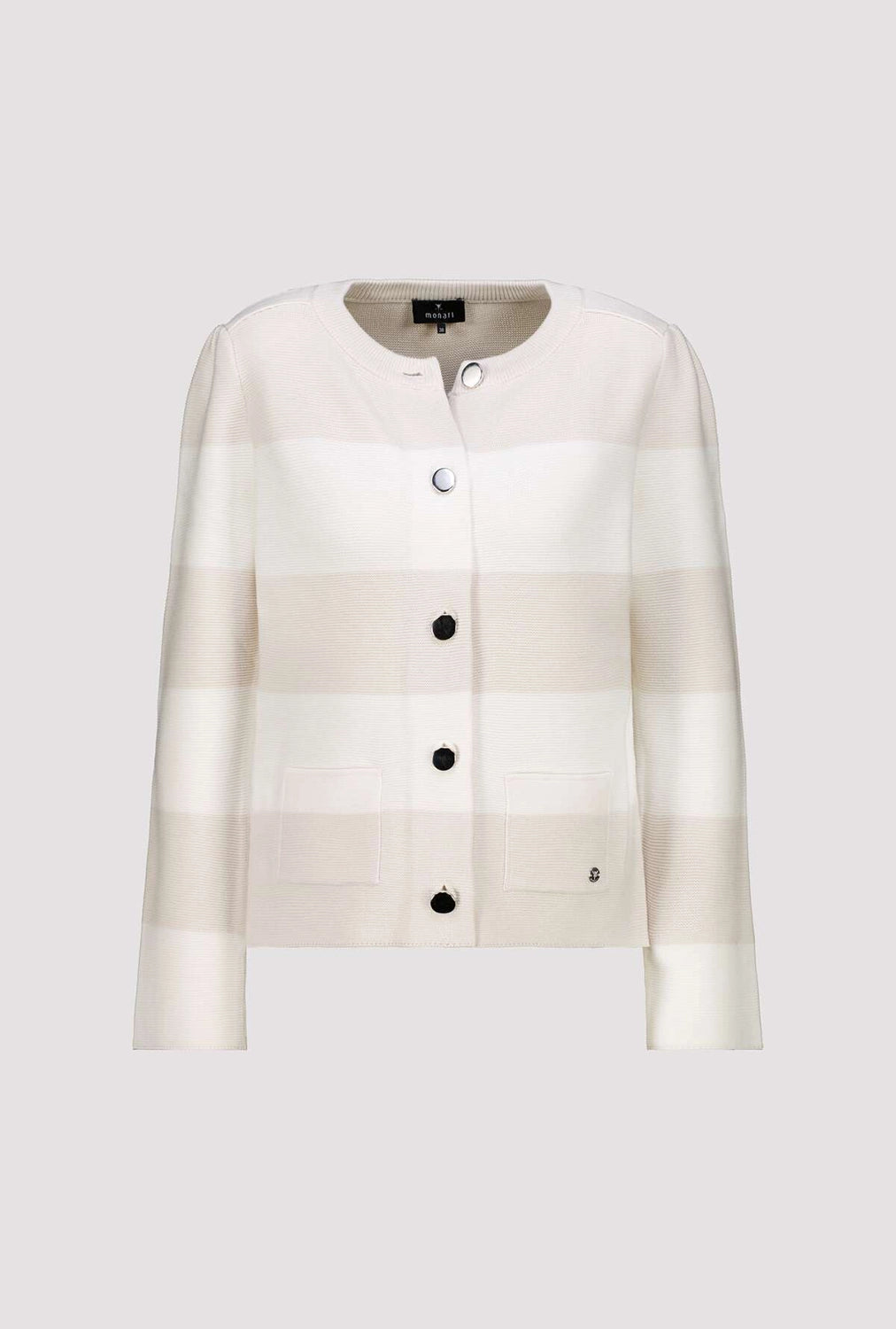 Monari Knitted Cardigan With Stripes in Champagne Beige Stripe 410305