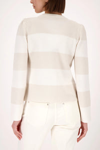 Monari Knitted Cardigan With Stripes in Champagne Beige Stripe 410305
