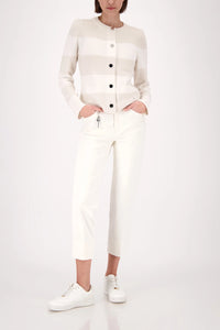 Monari Knitted Cardigan With Stripes in Champagne Beige Stripe 410305