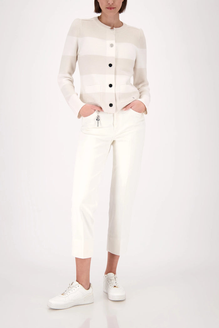 Monari Knitted Cardigan With Stripes in Champagne Beige Stripe 410305