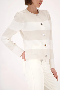 Monari Knitted Cardigan With Stripes in Champagne Beige Stripe 410305