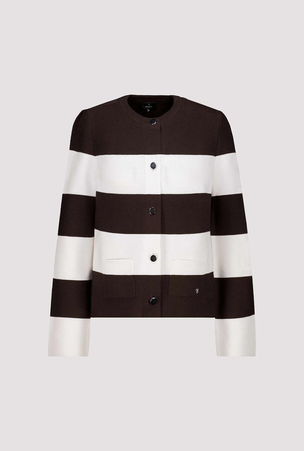 Monari Knitted Cardigan With Stripes in Dark Chocolate Striped 410305 - Pre-Order July Delivery