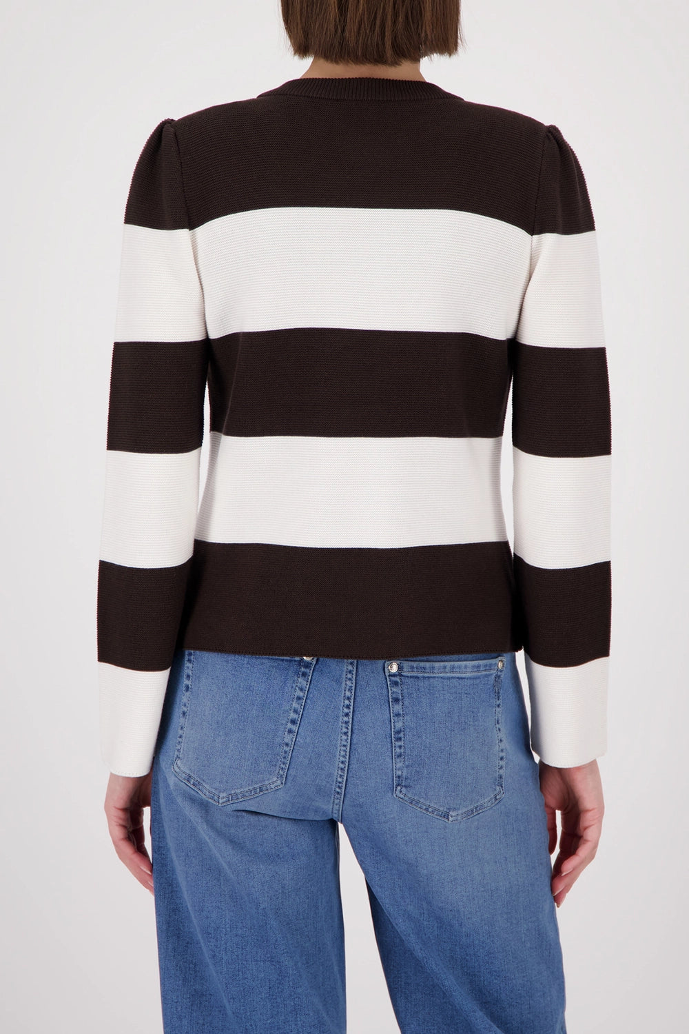 Monari Knitted Cardigan With Stripes in Dark Chocolate Striped 410305 - Pre-Order July Delivery