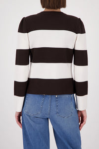 Monari Knitted Cardigan With Stripes in Dark Chocolate Striped 410305 - Pre-Order July Delivery