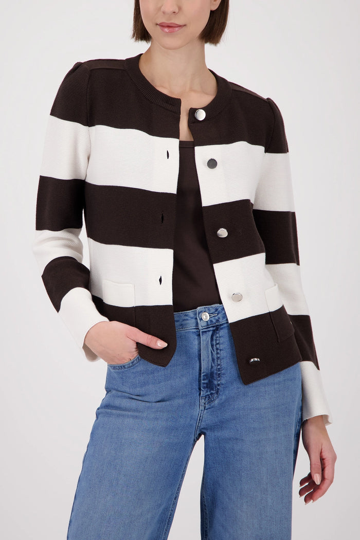 Monari Knitted Cardigan With Stripes in Dark Chocolate Striped 410305 - Pre-Order July Delivery