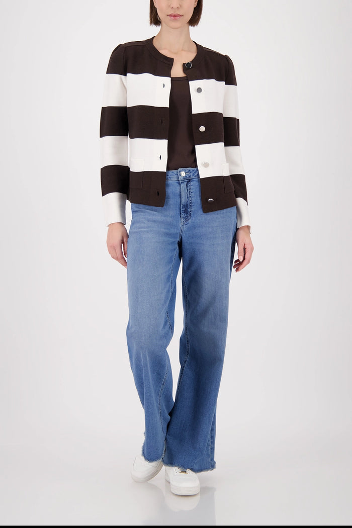 Monari Knitted Cardigan With Stripes in Dark Chocolate Striped 410305 - Pre-Order July Delivery