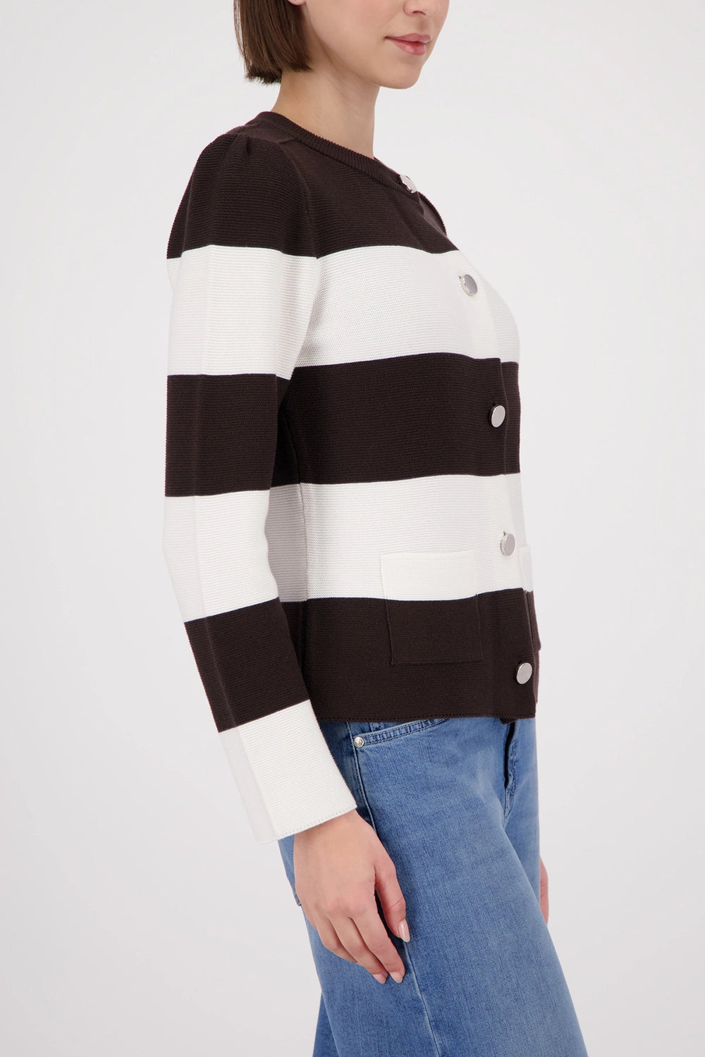 Monari Knitted Cardigan With Stripes in Dark Chocolate Striped 410305 - Pre-Order July Delivery