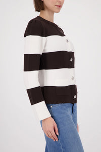 Monari Knitted Cardigan With Stripes in Dark Chocolate Striped 410305 - Pre-Order July Delivery