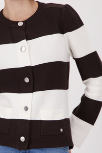 Monari Knitted Cardigan With Stripes in Dark Chocolate Striped 410305 - Pre-Order July Delivery