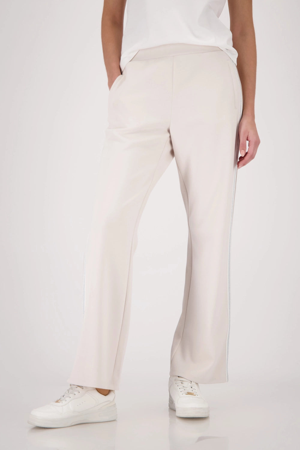 Monari Joggers With Lurex Stripes in Champagne Beige 410336 - Pre-Order July Delivery