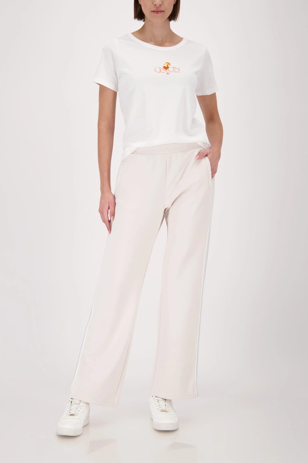 Monari Joggers With Lurex Stripes in Champagne Beige 410336 - Pre-Order July Delivery