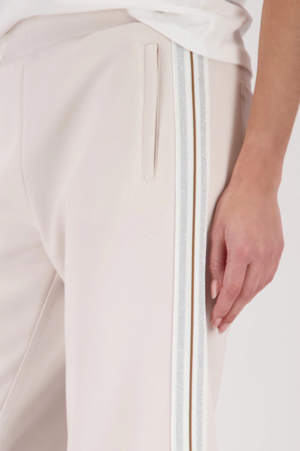 Monari Joggers With Lurex Stripes in Champagne Beige 410336 - Pre-Order July Delivery