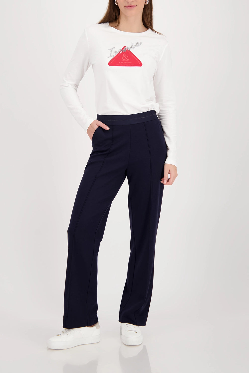 Monari Pants With Glitter Stripe in Marine 410347 - Pre-Order July Delivery