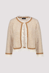 Monari Fringe Tweed Cardigan in Champagne Beige 410386 - Pre-Order July Delivery