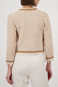 Monari Fringe Tweed Cardigan in Champagne Beige 410386 - Pre-Order July Delivery