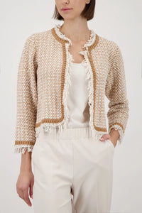 Monari Fringe Tweed Cardigan in Champagne Beige 410386 - Pre-Order July Delivery
