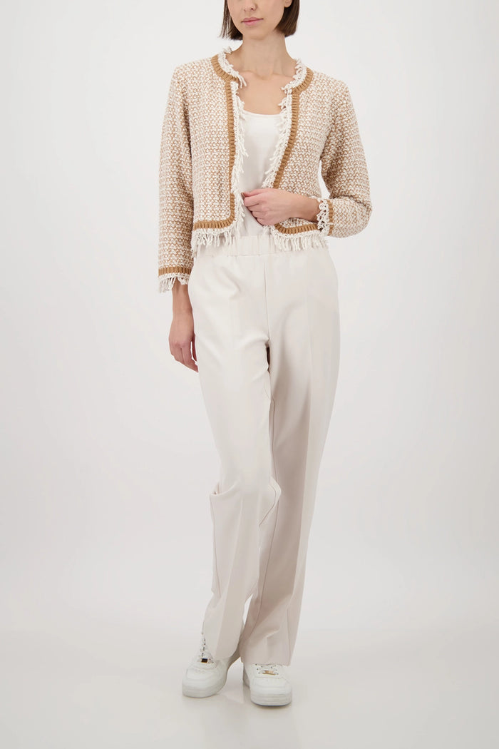 Monari Fringe Tweed Cardigan in Champagne Beige 410386 - Pre-Order July Delivery