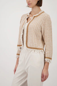 Monari Fringe Tweed Cardigan in Champagne Beige 410386 - Pre-Order July Delivery