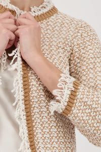Monari Fringe Tweed Cardigan in Champagne Beige 410386 - Pre-Order July Delivery