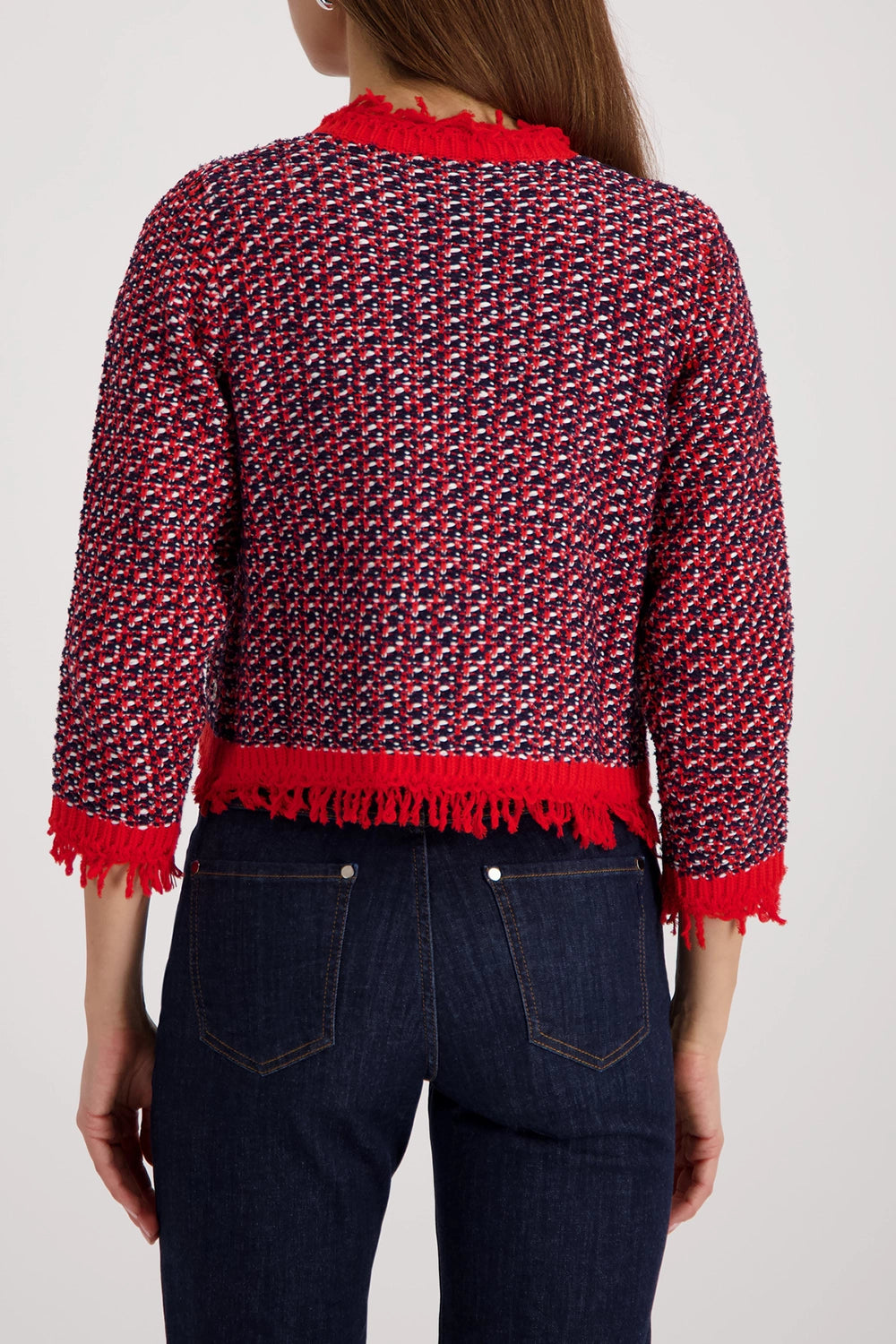 Monari Fringe Tweed Cardigan in Marine 410386 - Pre-Order July Delivery