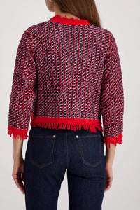 Monari Fringe Tweed Cardigan in Marine 410386 - Pre-Order July Delivery