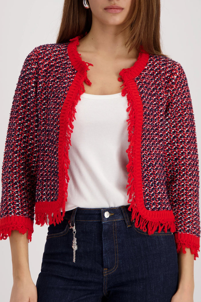 Monari Fringe Tweed Cardigan in Marine 410386 - Pre-Order July Delivery