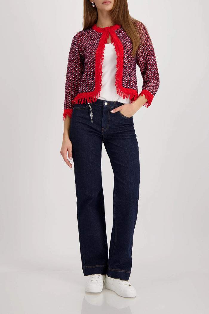 Monari Fringe Tweed Cardigan in Marine 410386 - Pre-Order July Delivery
