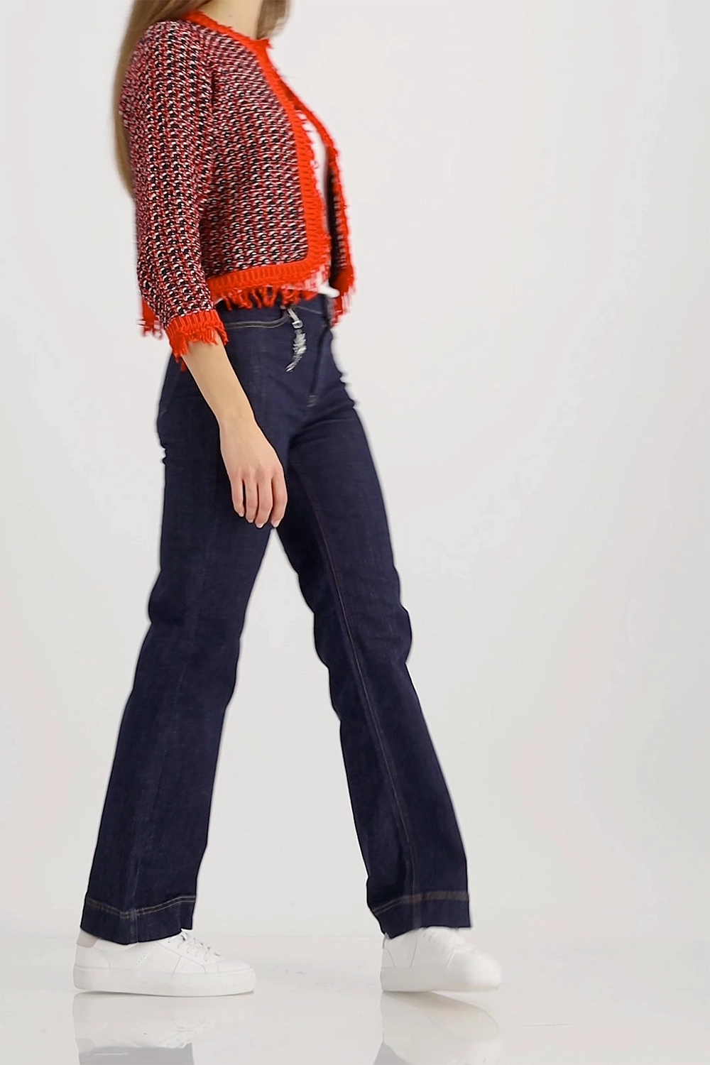 Monari Fringe Tweed Cardigan in Marine 410386 - Pre-Order July Delivery